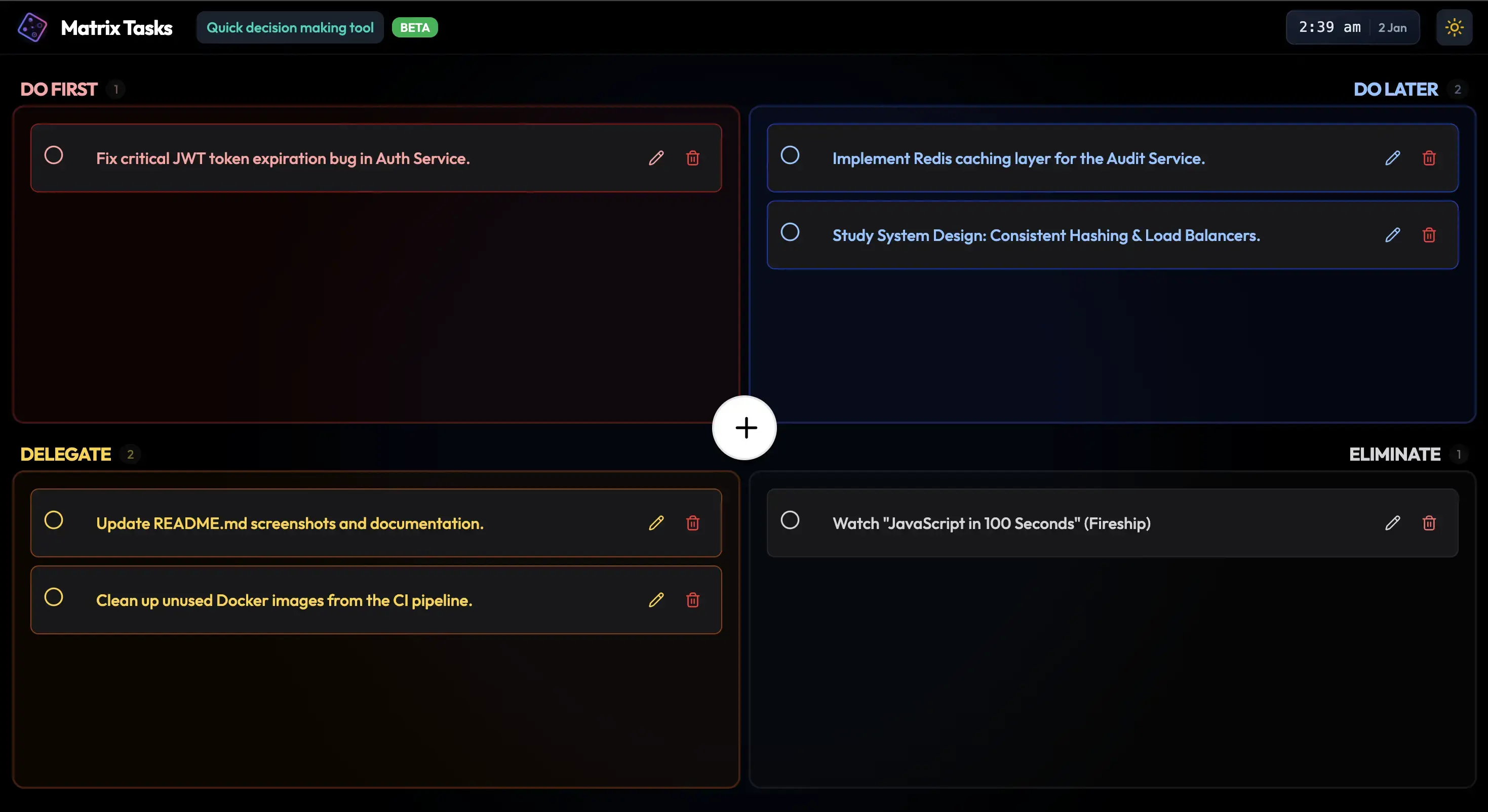 Matrix Tasks — screenshot